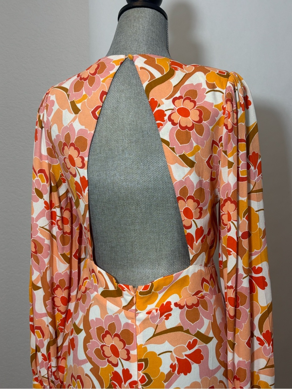 AFRM Shilo Pink & Orange Floral V-Neck Maxi Dress with Open Back SZ M - Picture 8 of 11